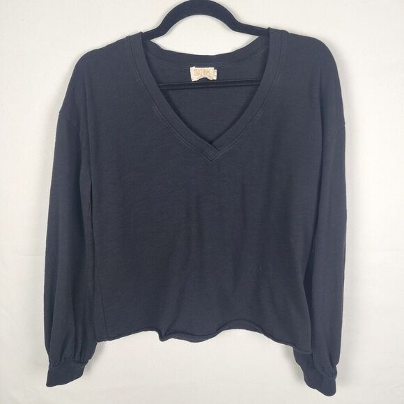 Nation LTD Neva V Neck Sweater Black Size Small Balloon Sleeve Casual Cozy Comfy - Picture 1 of 7